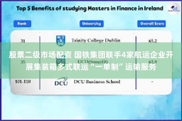 股票二级市场配资 国铁集团联手4家航运企业开展集装箱多式联运“一单制”运输服务