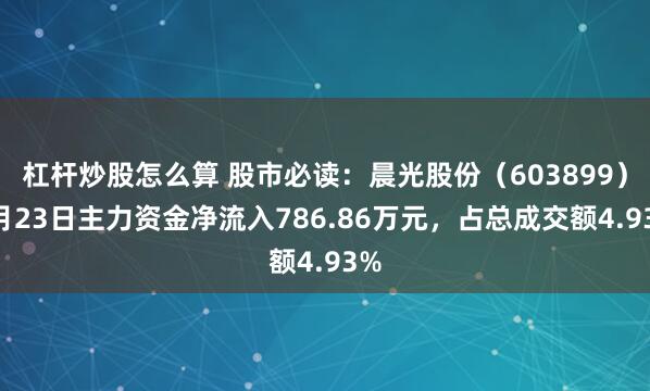 杠杆炒股怎么算 股市必读：晨光股份（603899）6月23日主力资金净流入786.86万元，占总成交额4.93%