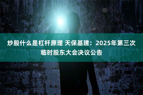 炒股什么是杠杆原理 天保基建：2025年第三次临时股东大会决议公告