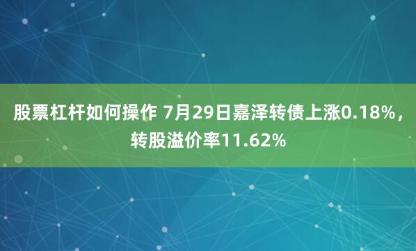 股票杠杆如何操作 7月29日嘉泽转债上涨0.18%，转股溢价率11.62%